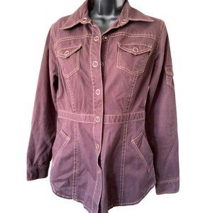 CAbi Womens Halftime Safari Jacket Small Raisin Brown Utility Large Snaps Fitted